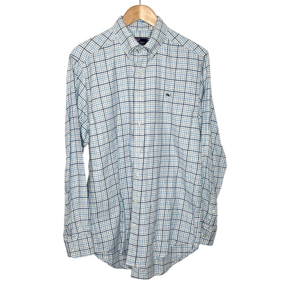 Vineyard Vines Flannel Slim Fit Whale Shirt White Blue Gray Check Men’s M - Picture 1 of 8